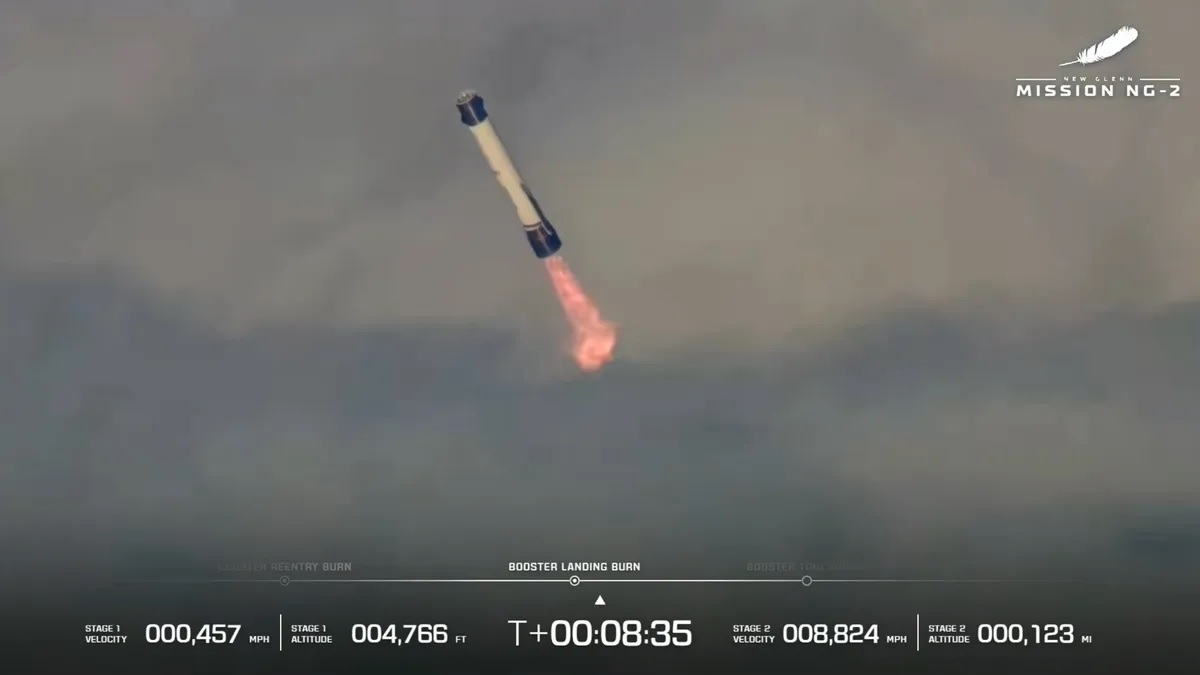 Blue Origin вперше посадила прискорювач ракети New Glenn після успішного запуску місії NASA ESCAPADE на Марс